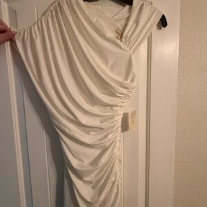 Forever 21 Ivory One-Shoulder Ruched Dress